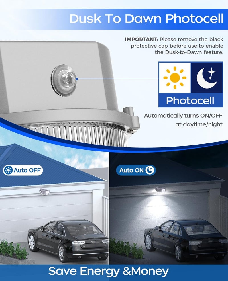 CINOTON LED Barn Light, 70W 8400LM Dusk to Dawn Outdoor Security Light, UL Listed 120V Home-Optimized, IP65 Waterproof Aluminum Housing Outside Flood Light for Yard, Garages, 5000K Daylight, Silver - Image 3